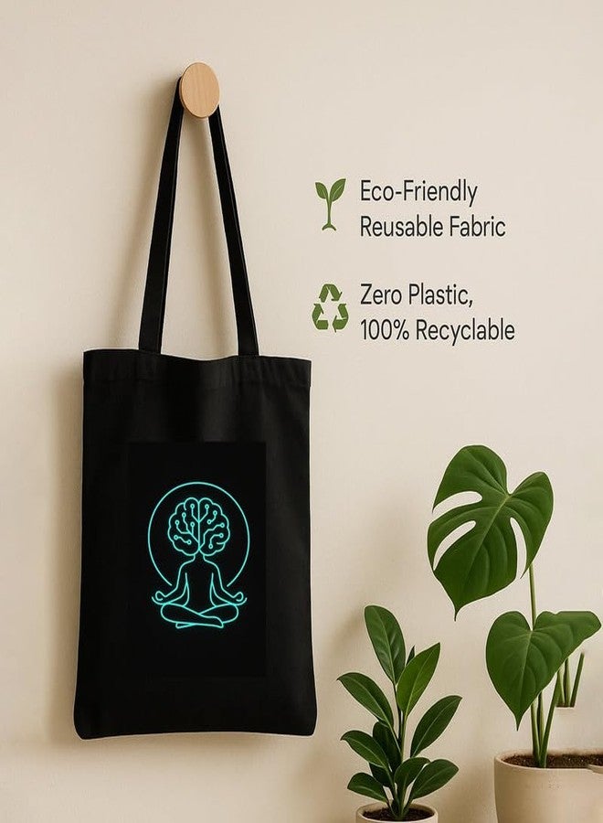 Megrok Cybernetic Brain Tote Bag for Women | Front A4 Size Printed Pocket | 16x14 Inch Futuristic Cotton Bag | Robotics Exhibition Statement - Image 5