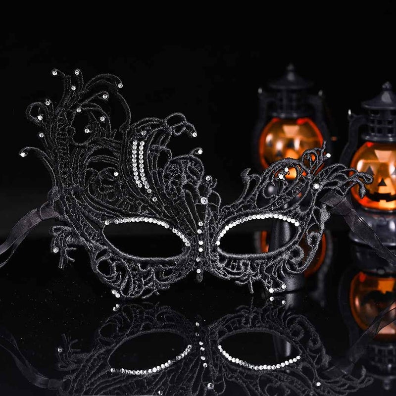 Yalice Rhinestone Masquerade Lace Masks for Women Sparkle Half Eye Mask for Costume Party (Style-C) - Image 2