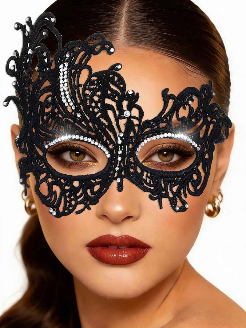 Yalice Rhinestone Masquerade Lace Masks for Women Sparkle Half Eye Mask for Costume Party (Style-C) - Image 1