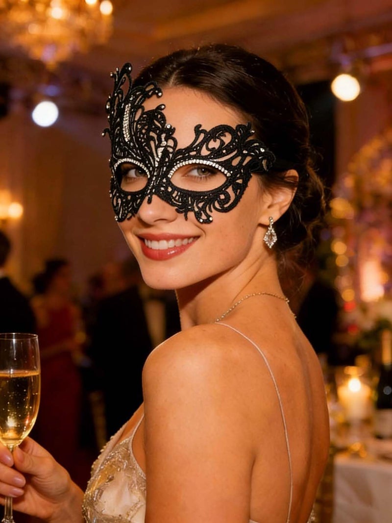 Yalice Rhinestone Masquerade Lace Masks for Women Sparkle Half Eye Mask for Costume Party (Style-C) - Image 3