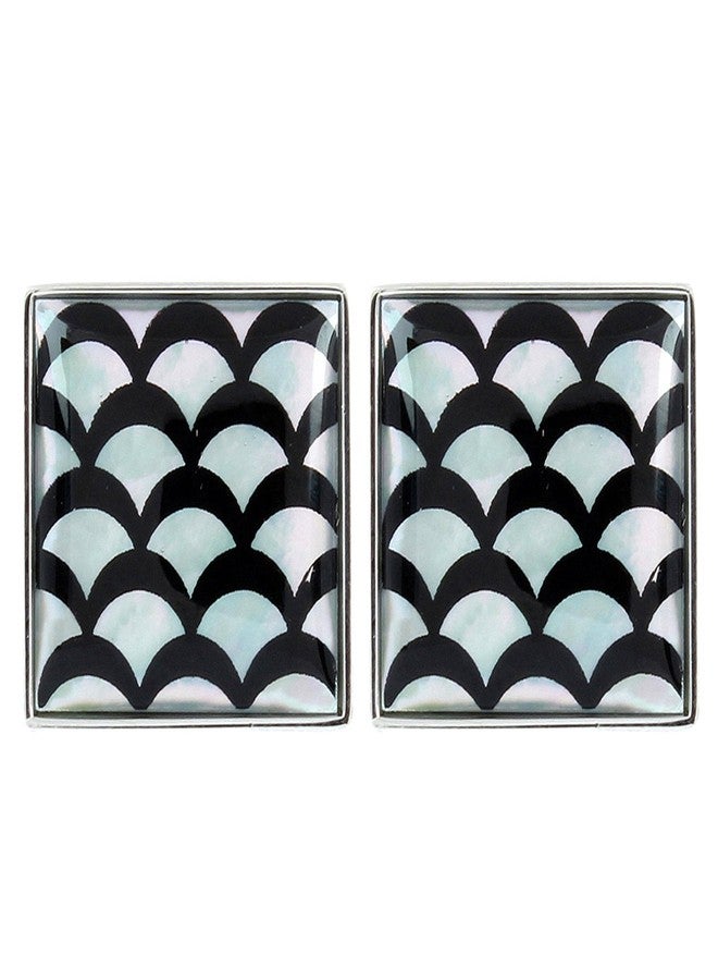 Peluche Printed Natural Mother of Pearl Stone (Semi-Precious) Cufflinks for Men - Image 1