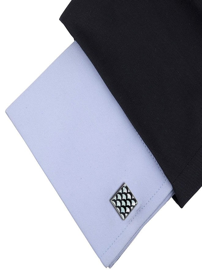Peluche Printed Natural Mother of Pearl Stone (Semi-Precious) Cufflinks for Men - Image 4