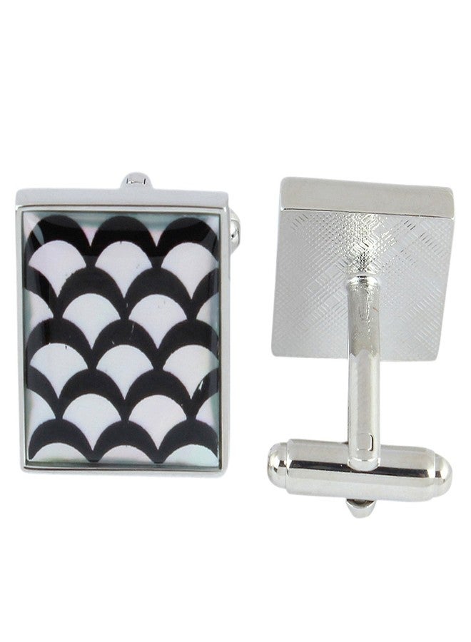 Peluche Printed Natural Mother of Pearl Stone (Semi-Precious) Cufflinks for Men - Image 3