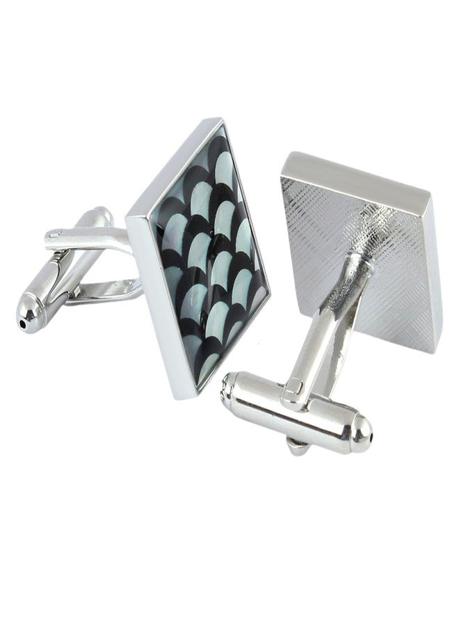 Peluche Printed Natural Mother of Pearl Stone (Semi-Precious) Cufflinks for Men - Image 5
