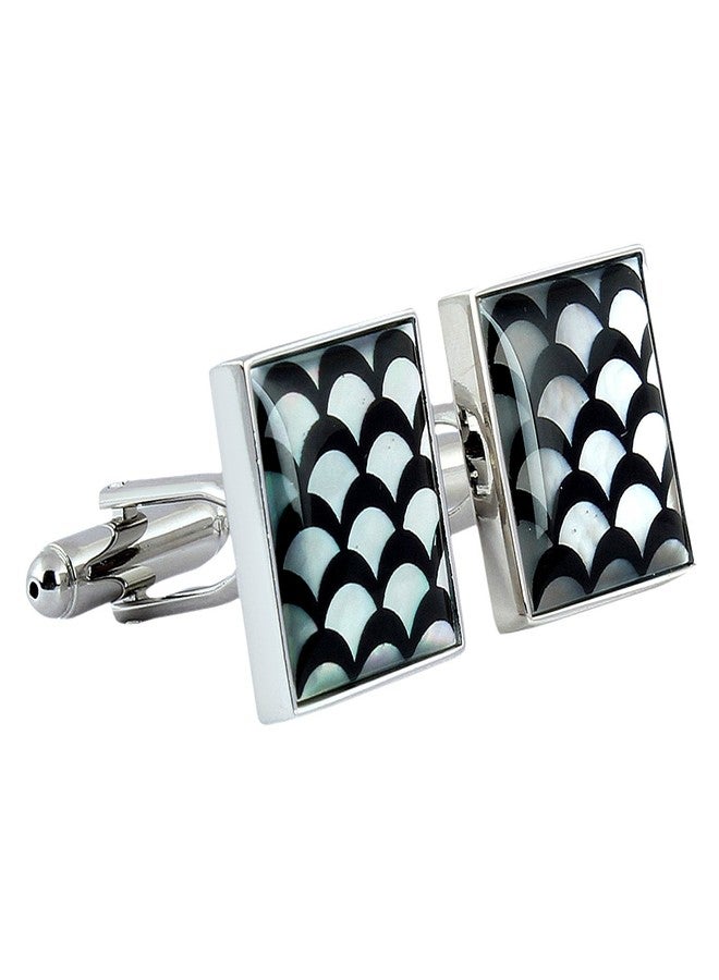 Peluche Printed Natural Mother of Pearl Stone (Semi-Precious) Cufflinks for Men - Image 2