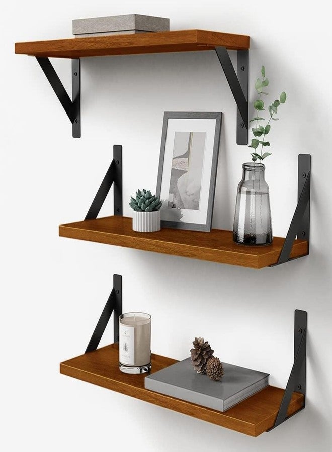 Forbena Walnut Brown Wall Bookshelf for Bedroom, Wooden Floating Book Shelves for Office, Small Wall Shelving Unit for Living Room Nursery Kitchen Bathroom Kids Room (Walnut Color) - Image 1