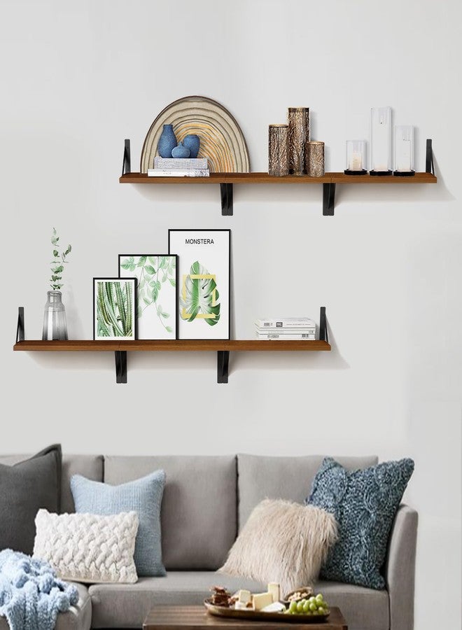 Forbena Walnut Brown Wall Bookshelf for Bedroom, Wooden Floating Book Shelves for Office, Small Wall Shelving Unit for Living Room Nursery Kitchen Bathroom Kids Room (Walnut Color) - Image 4