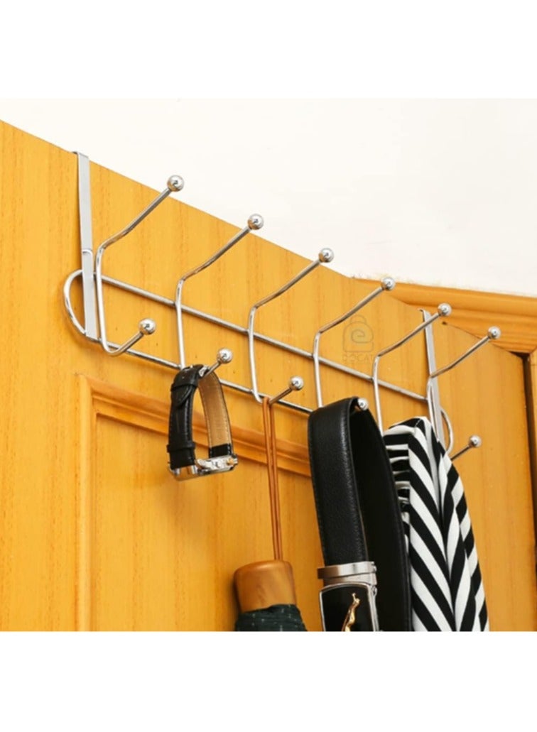 (Set of 2 pcs) Clothes Hangers Over Door with 12 hooks- Non Slip Metal Clothes Hangers, Heavy Duty Coat and Clothes Hangers, Metal Laundry Hangers for Adults - Clothes Hanger Door Hanger - Bathroom and Bedroom Door Hanger - Door Hanger - Over Door Metal Hanger with 12 Hooks Organizer for Towels, Clothes, Keys, Robes, Hats - Metal Hangers Over Door with 12 Hooks, Suitable for Towels, Coats, Clothes, Hats, Bedroom, Bathroom - Door Coat Hangers Over Door Towel Rack for Hats, Coats, Jackets, Bags, Scarves, Belt, Umbrellas  - Image 2