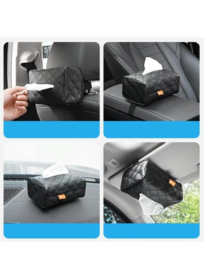 منظم مناديل سيارة فاخر من جلد البولي يوريثان (PU) بملمس المايكروفايبر – حامل مناديل خلفي قابل للتعليق على مسند الرأس وحاجب الشمس – صندوق مناديل كبير السعة 17x11x7 سم بتصميم مبطّن بالماس (أسود) – موزع مناديل ورقية ومبللة أنيق ومتعدد الاستخدامات لداخلية السيارة. - Image 4