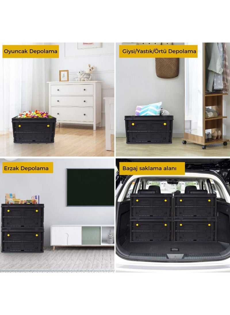 Stanley - Stanley SXWT-FB533L-SP Folding Utility Basket,25kg Load Capacity, ABS Lid,Retractable Placement Pins for Easy & Stable Double or Triple Stacking, Open Dimn: 56.9x41x33 cm, Folded Dimn: 56.9x41x9.6 cm - Image 1