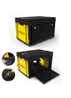 Stanley SXWT-FB533L-SP Folding Utility Basket,25kg Load Capacity, ABS Lid,Retractable Placement Pins for Easy & Stable Double or Triple Stacking, Open Dimn: 56.9x41x33 cm, Folded Dimn: 56.9x41x9.6 cm