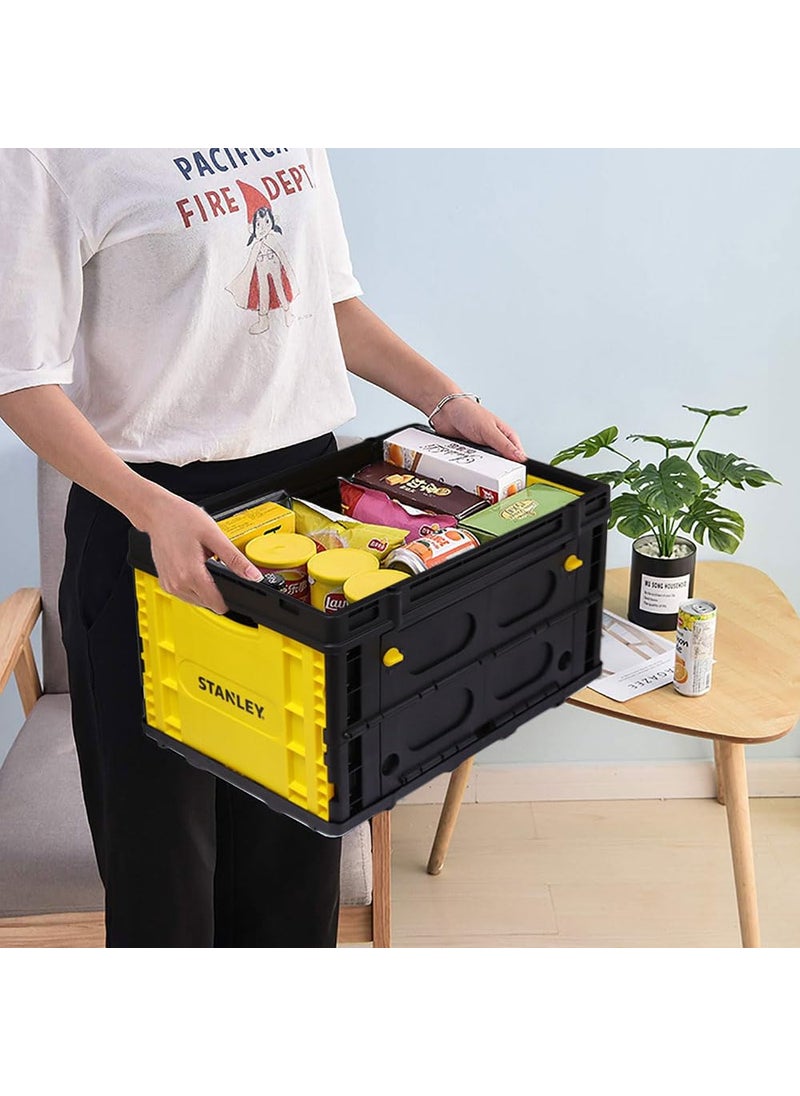 Stanley - Stanley SXWT-FB533L-SP Folding Utility Basket,25kg Load Capacity, ABS Lid,Retractable Placement Pins for Easy & Stable Double or Triple Stacking, Open Dimn: 56.9x41x33 cm, Folded Dimn: 56.9x41x9.6 cm - Image 1