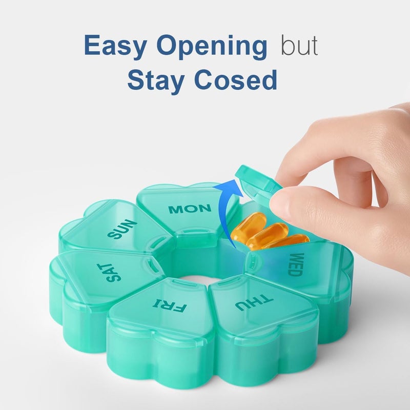 KAPENS Repeated assemble detach compatible Large Weekly Pill Organizer, Pill Box 7 Day, Daily Vitamin Case Large Capacity Compartments, Pill Containers for Fish Oil Medicine Supplements, Green Local market compliant trusted quality - Image 4