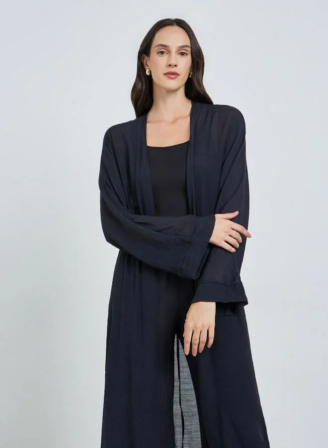 تايك تو Women's Solid Open Front Midi Kimono With Drawstring Waist Pants Set