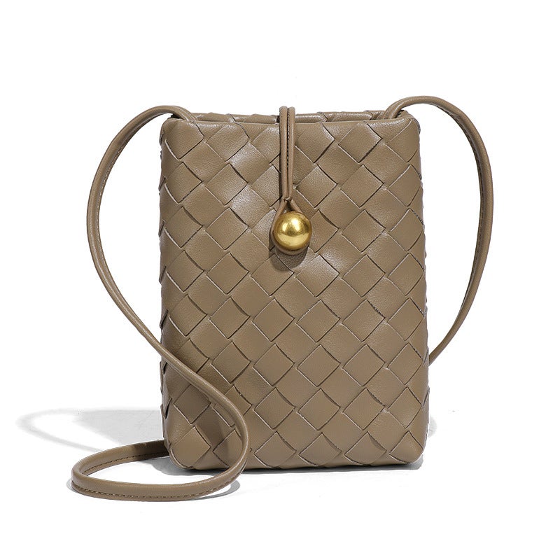 Woven Mini Vertical Mobile Phone Bag – Soft PU Crossbody Purse for Women - Image 1
