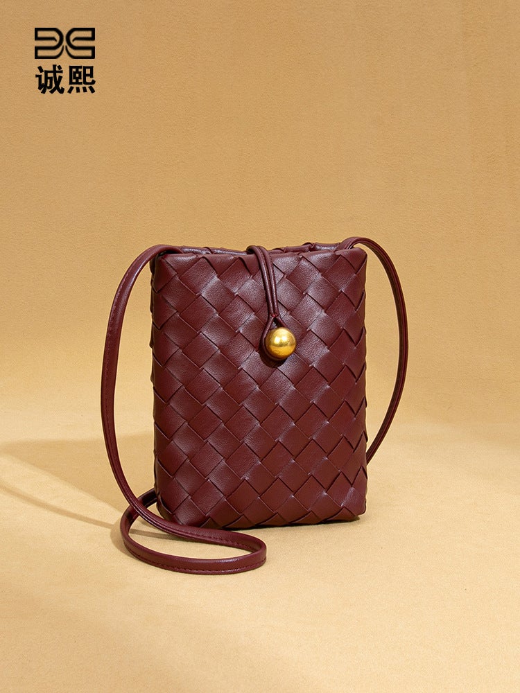 Woven Mini Vertical Mobile Phone Bag – Soft PU Crossbody Purse for Women - Image 4