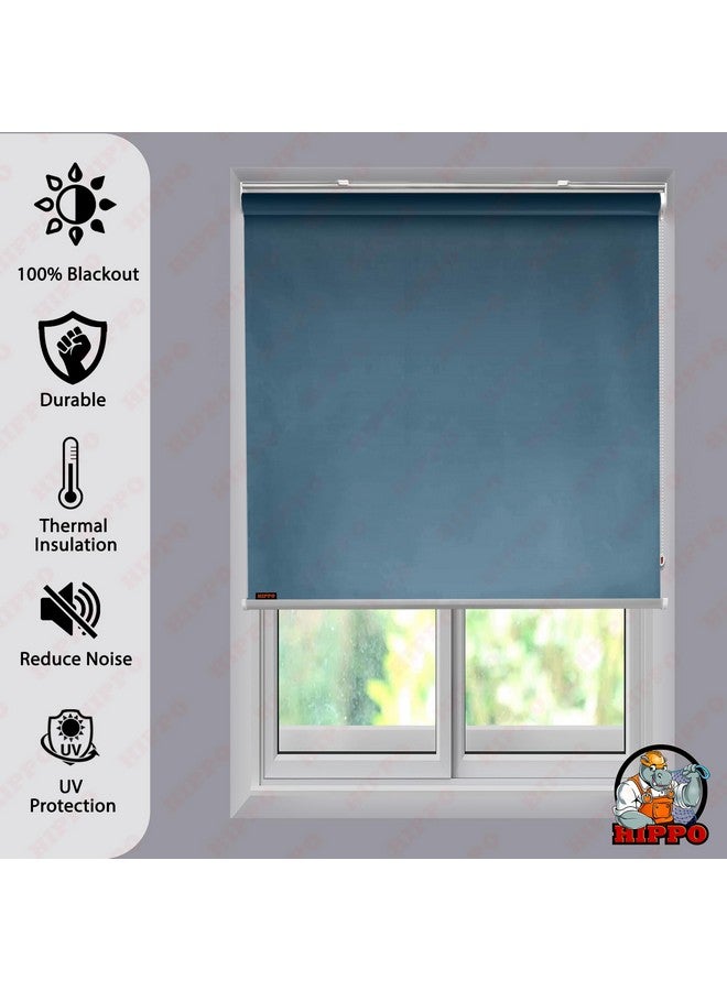 HIPPO Blackout Roller Blinds for Windows with One Click Headrail for Easy Installation Roll Up Down Blind for Home & Office (Blue-Grey, 4FTX9FT) - Image 4