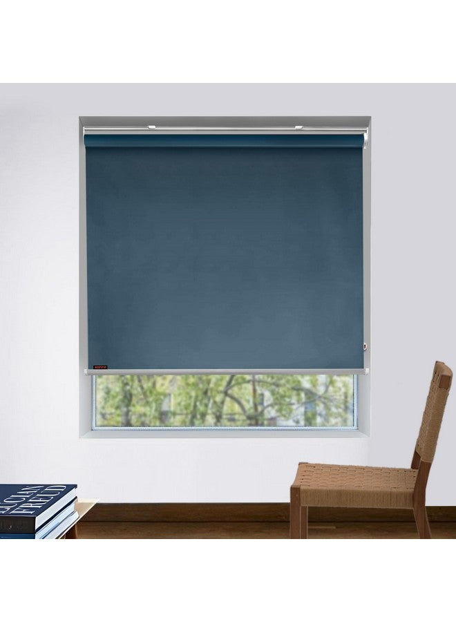 HIPPO Blackout Roller Blinds for Windows with One Click Headrail for Easy Installation Roll Up Down Blind for Home & Office (Blue-Grey, 4FTX9FT) - Image 1