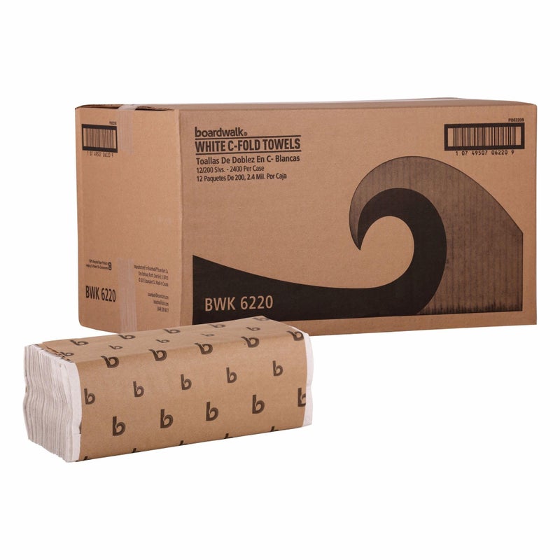 Boardwalk C-Fold Disposable Bathroom Paper Hand Towels, 1-Ply, 11.44 x 10, 200 Sheets/Pack, 12 Packs/Carton, White - Image 1