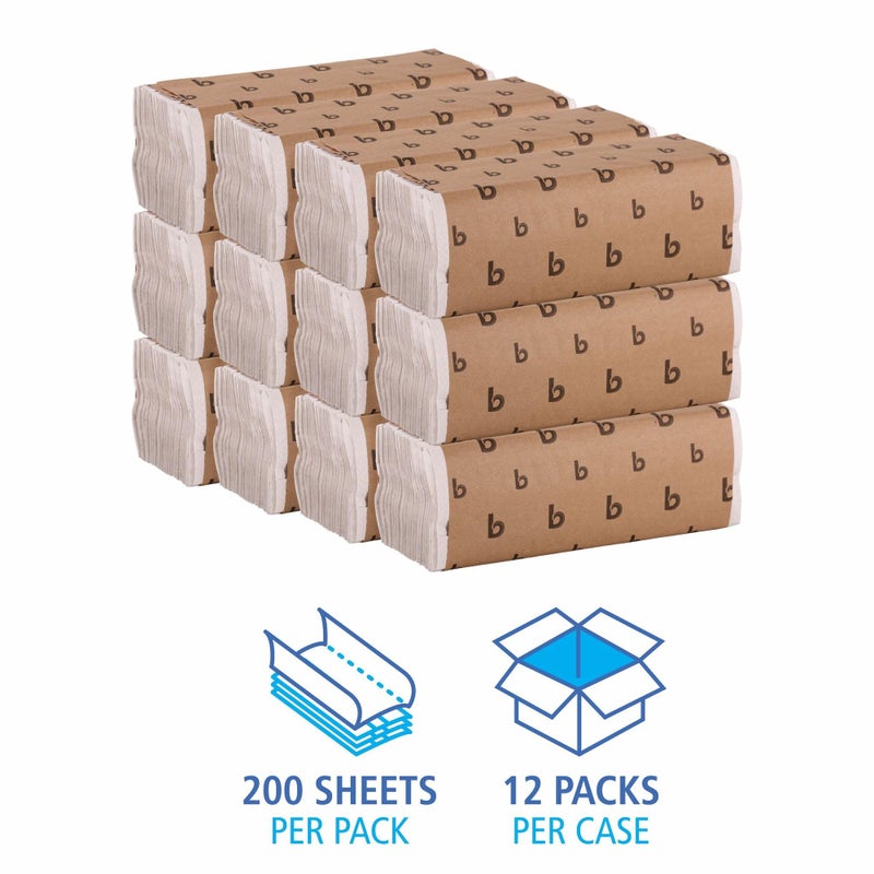 Boardwalk C-Fold Disposable Bathroom Paper Hand Towels, 1-Ply, 11.44 x 10, 200 Sheets/Pack, 12 Packs/Carton, White - Image 5