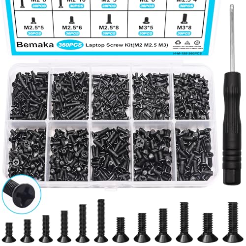 Bemaka 360Pcs Laptop Screws Notebook Computer Tiny Screw Kit 12 Sizes M2 M2.5 M3 Laptop Replacement Computer Screws for Motherboard SSD PC Fan Hard Drive - Image 1
