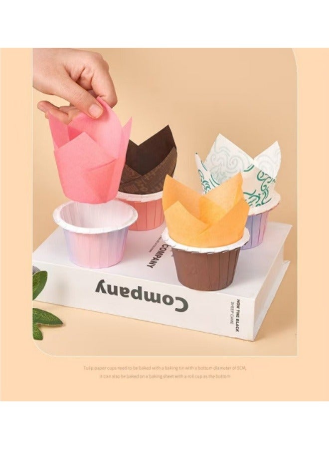 50Pcs Cake Paper Cups Food Grade High Temperature Resistant Oil-Proof Baking Paper Trays - Image 5