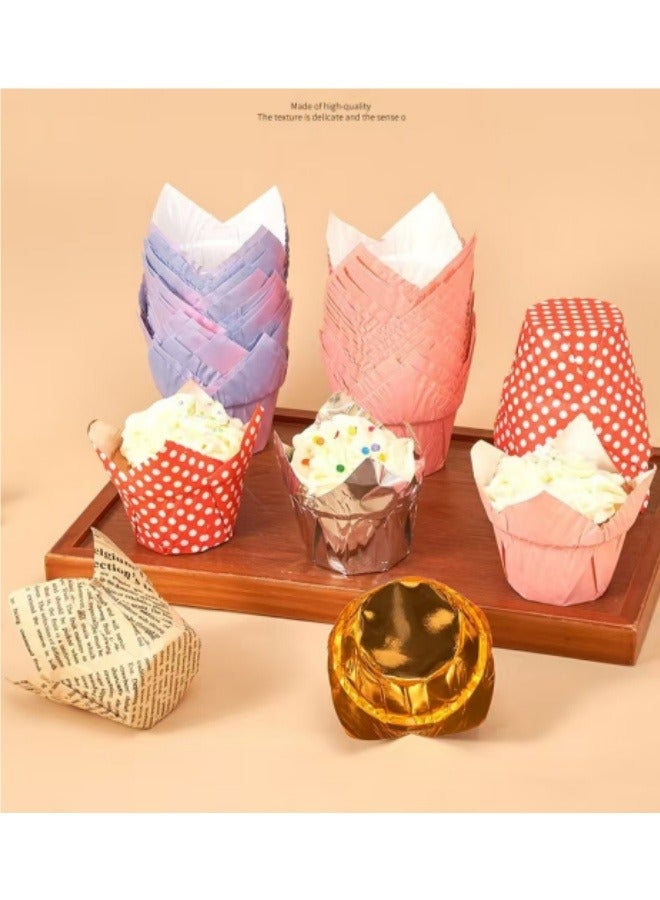 50Pcs Cake Paper Cups Food Grade High Temperature Resistant Oil-Proof Baking Paper Trays - Image 3