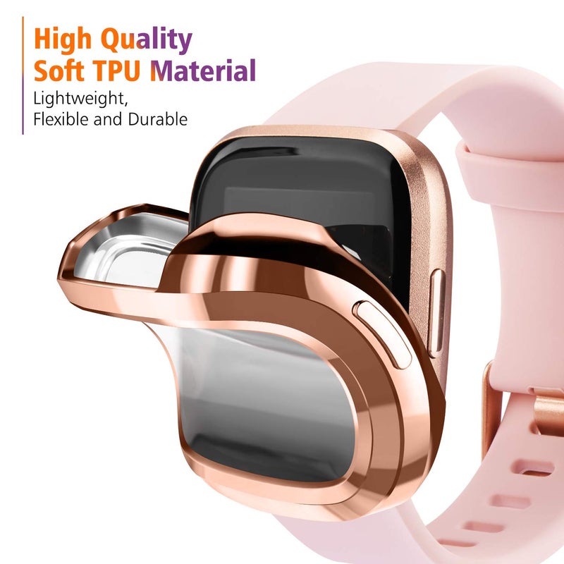 Mugust [6 Pack] Screen Protector Compatible with Fitbit Versa 2 Case, TPU Plated Full Around Protective Case Cover (Black, Space Gray, Silver, Rose Gold, Soft Gold, Clear) - Image 4