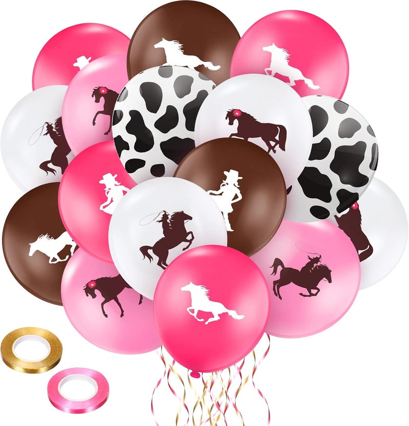 Civaner 50 قطعة بالونات كاوبوي 12 بوصة زينة حفلات بموضوع كاوبوي غربي لحفلات توديع العزوبية باللون الوردي والبني بالونات لاتكس بنمط بقع البقر لحفلات توديع العزوبية - Image 1
