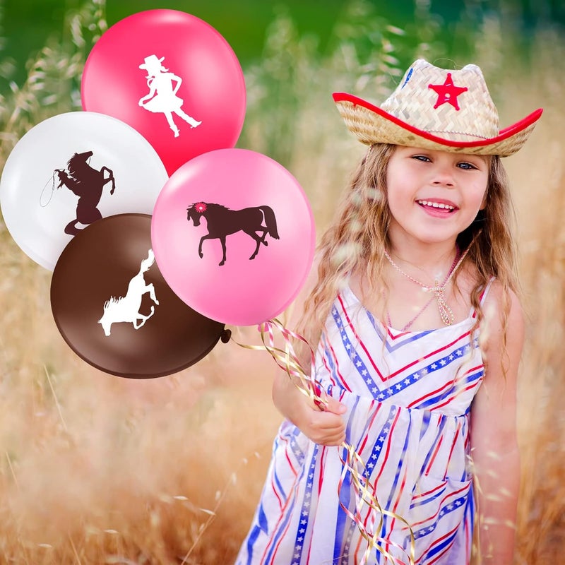 Civaner 50 قطعة بالونات كاوبوي 12 بوصة زينة حفلات بموضوع كاوبوي غربي لحفلات توديع العزوبية باللون الوردي والبني بالونات لاتكس بنمط بقع البقر لحفلات توديع العزوبية - Image 4