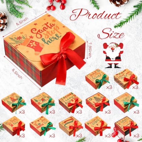 Cholemy 36 Pcs Christmas Kraft Gift Boxes with Lids Bulk Small Gift Boxes with Bow Empty for Xmas Proposal Christmas Holiday Presents PackagingKraft ColorClassic Style - Image 3