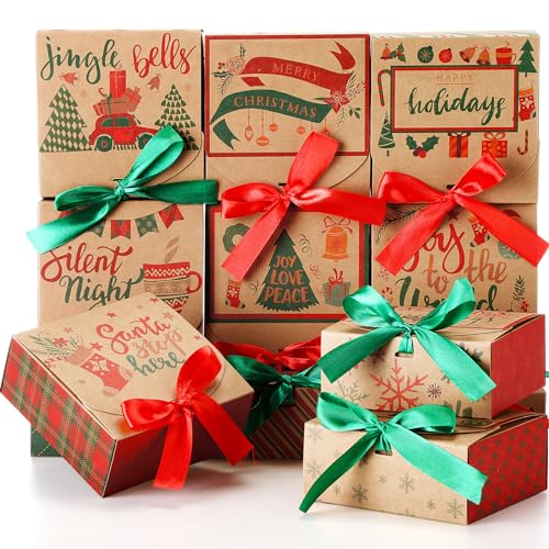 Cholemy 36 Pcs Christmas Kraft Gift Boxes with Lids Bulk Small Gift Boxes with Bow Empty for Xmas Proposal Christmas Holiday Presents PackagingKraft ColorClassic Style - Image 1