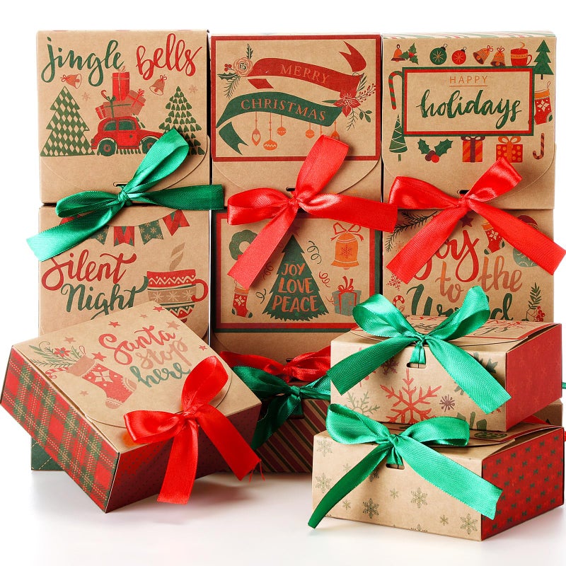 Cholemy 36 Pcs Christmas Kraft Gift Boxes with Lids Bulk Small Gift Boxes with Bow Empty for Xmas Proposal Christmas Holiday Presents PackagingKraft ColorClassic Style - Image 2