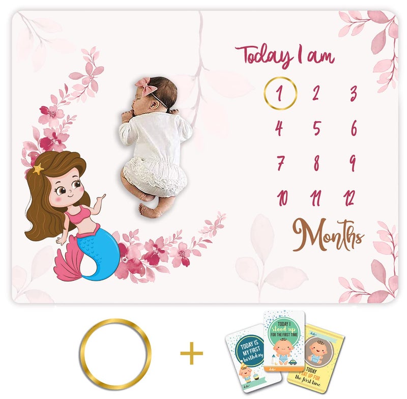 Custom Catch Monthly Milestone Blanket 1 to 12 Months Best for Newborn Boy Girl Multicolor Cotton Skin Friendly Count 1 - Image 1