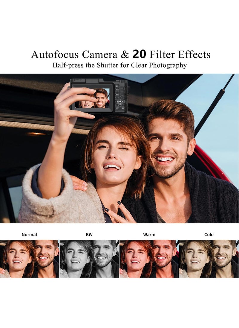 KADIP 5K Digital Camera for Photography 64MP Auto-Focus Vlogging Camera for YouTube 3" 180° Flip Screen Compact Travel 18X Digital Zoom, Anti-Shake, Wide-Angle & Macro Lens, 2 Batteries & 64GB TF Card  - Image 3