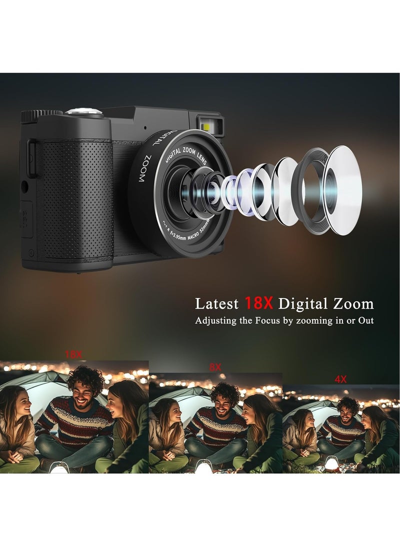 KADIP 5K Digital Camera for Photography 64MP Auto-Focus Vlogging Camera for YouTube 3" 180° Flip Screen Compact Travel 18X Digital Zoom, Anti-Shake, Wide-Angle & Macro Lens, 2 Batteries & 64GB TF Card  - Image 4