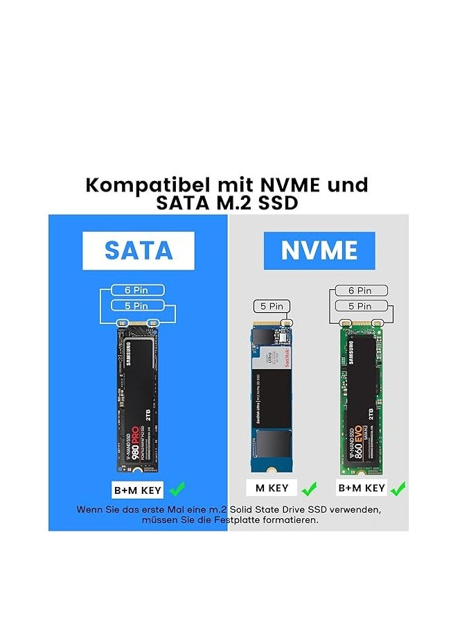 Generic - Talmage Scomb M2 SSD Enclosure, USB 3.2 Gen2 NVME & SATA USB Adapter PCIe, Toolless Aluminum 10Gbps M.2 SSD Adapter for 2230 2242 2260 2280 from M-Key or M B Key Compatible with Samsung, Crucial, - Image 1