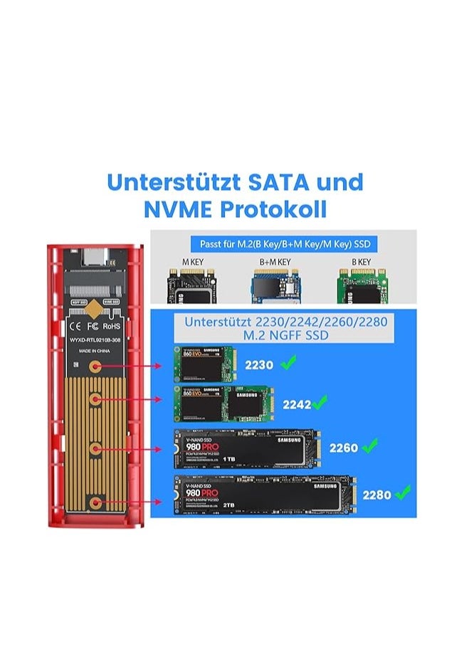 Generic - Talmage Scomb M2 SSD Enclosure, USB 3.2 Gen2 NVME & SATA USB Adapter PCIe, Toolless Aluminum 10Gbps M.2 SSD Adapter for 2230 2242 2260 2280 from M-Key or M B Key Compatible with Samsung, Crucial, - Image 1