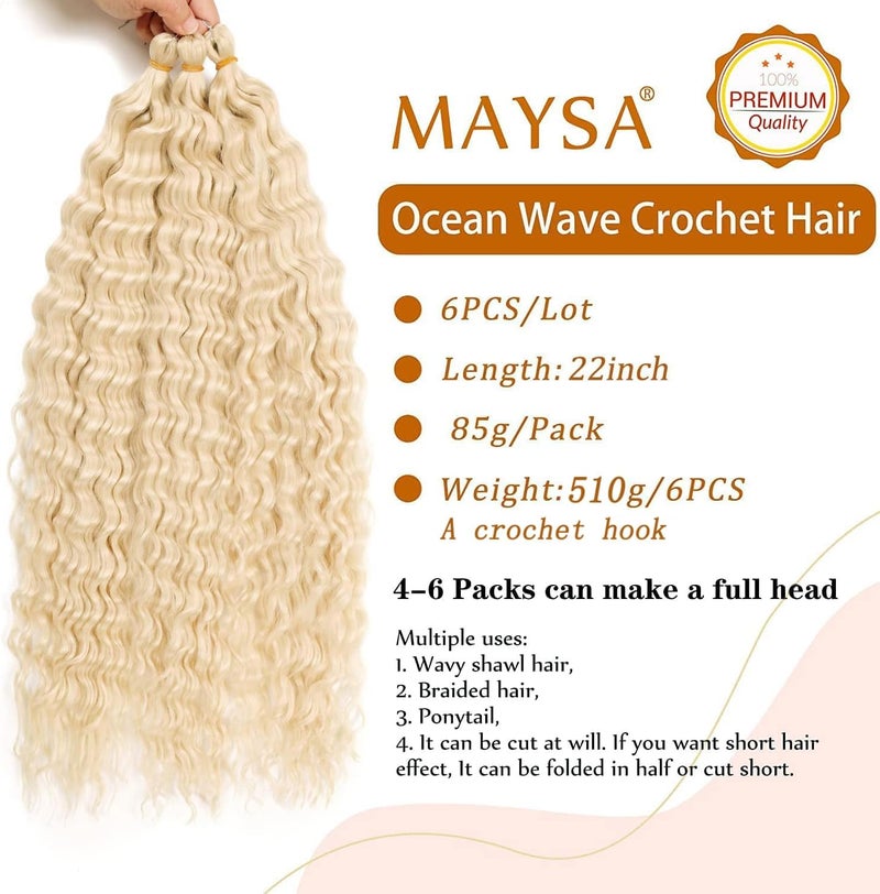 MAYSA Blonde Crochet Hair Ocean Wave Crochet Extensions 22inch 6Packs Synthetic Curly Braiding Crochet Hair Extensions for Women #613 - Image 2