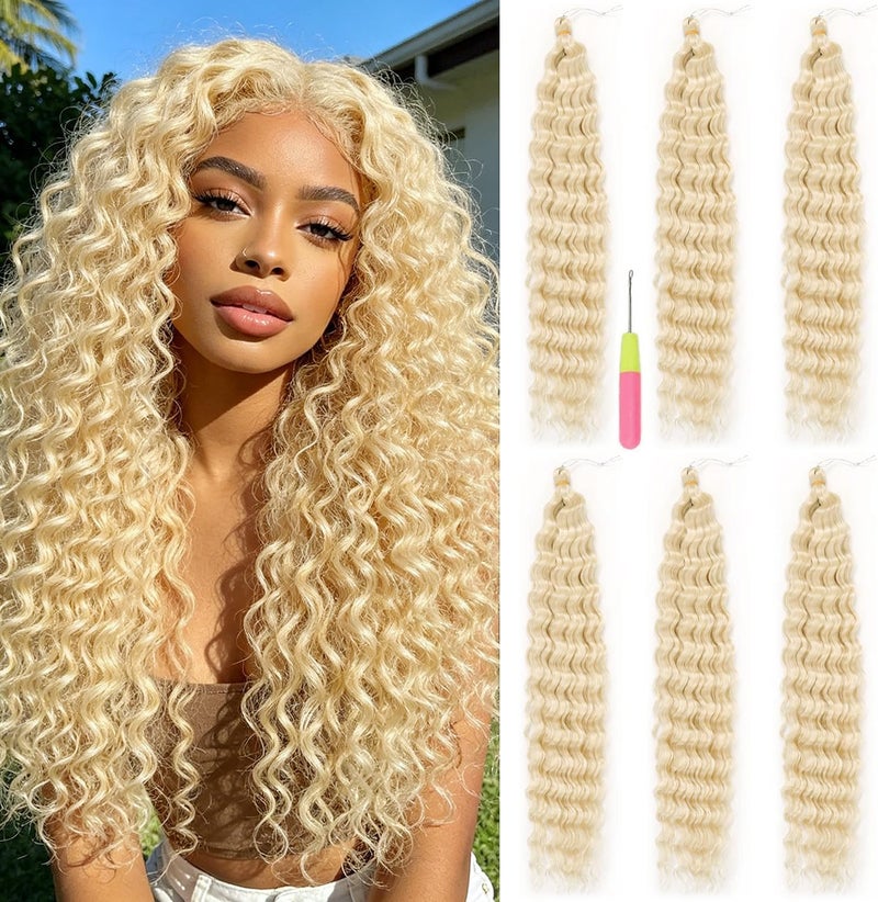MAYSA Blonde Crochet Hair Ocean Wave Crochet Extensions 22inch 6Packs Synthetic Curly Braiding Crochet Hair Extensions for Women #613 - Image 1