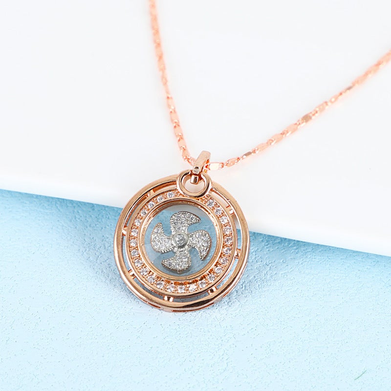 Generic Thai-Golden Rose Windmill Pendant Necklace Womens Luxury Jewelry Gift For Hong Kong Car God Temple Festival Ornament Diamond windmill rose gold [flat chain]] 