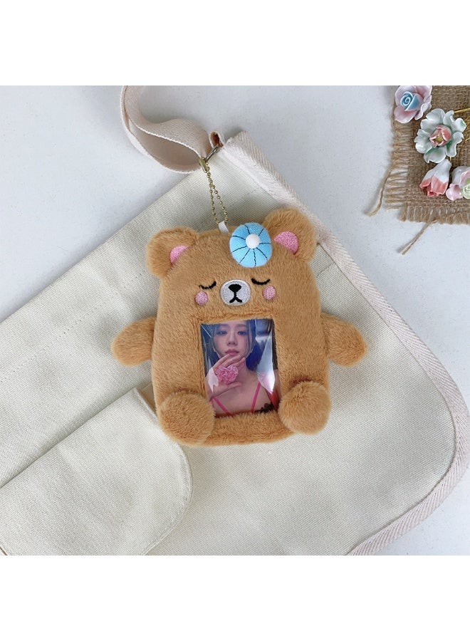 NIBEMINENT 1 - Piece Cute Little Bear Kpop Photo Card Holder Pendant Key Chain ID Badge Holder ID Card Holder Photo Card Protector for School ID Office ID Access Card for Women Girls - Image 1