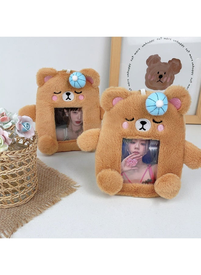 NIBEMINENT 1 - Piece Cute Little Bear Kpop Photo Card Holder Pendant Key Chain ID Badge Holder ID Card Holder Photo Card Protector for School ID Office ID Access Card for Women Girls - Image 2
