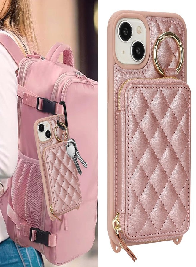 Hamany for iPhone 13 Case Wallet with Card Holder for Women,for iPhone 13 Phone case Wallet with Strap Credit Card Slots Crossbody with Kickstand Zipper Case-Rose Gold - Image 3