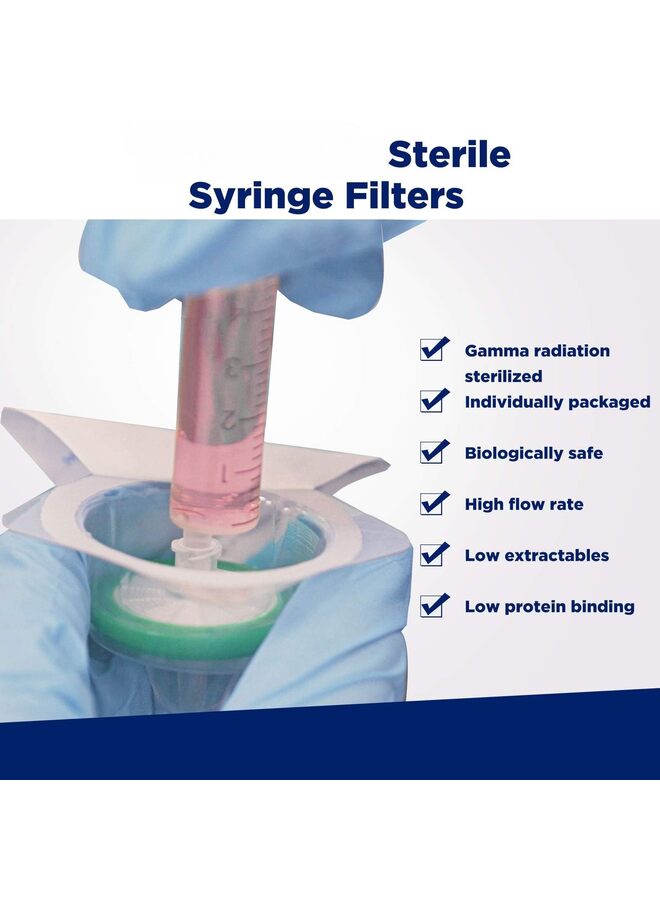 10 Pack Syringe Filter Sterile PES Hydrophilic Filtration 0.22um Pore Size, 33mm Membrane Diameter Sterile PES Membrane Individually Packed - Image 3