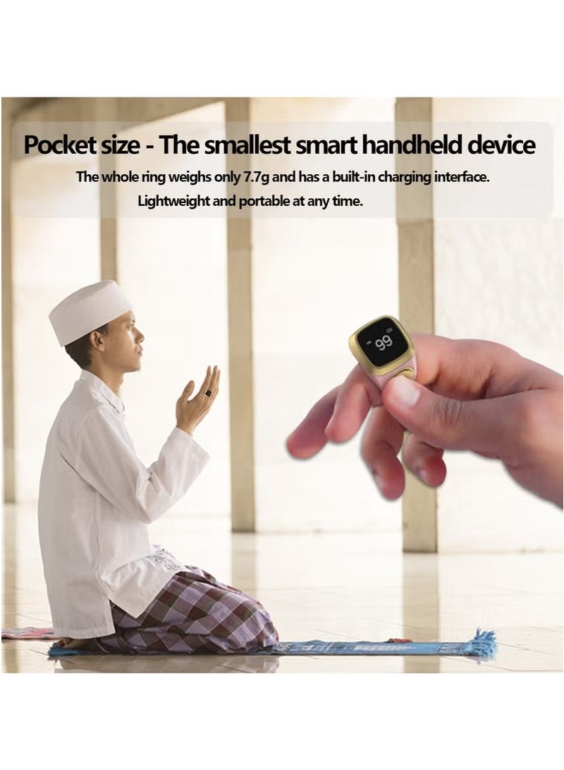 Digital Finger Counter, Rechageable Bluetooth Smart Finger Counter for Prayer Islamic Tasbih Muslims, 5 Prayer Time Reminders Ring (Rose Gold-20mm) - Image 5