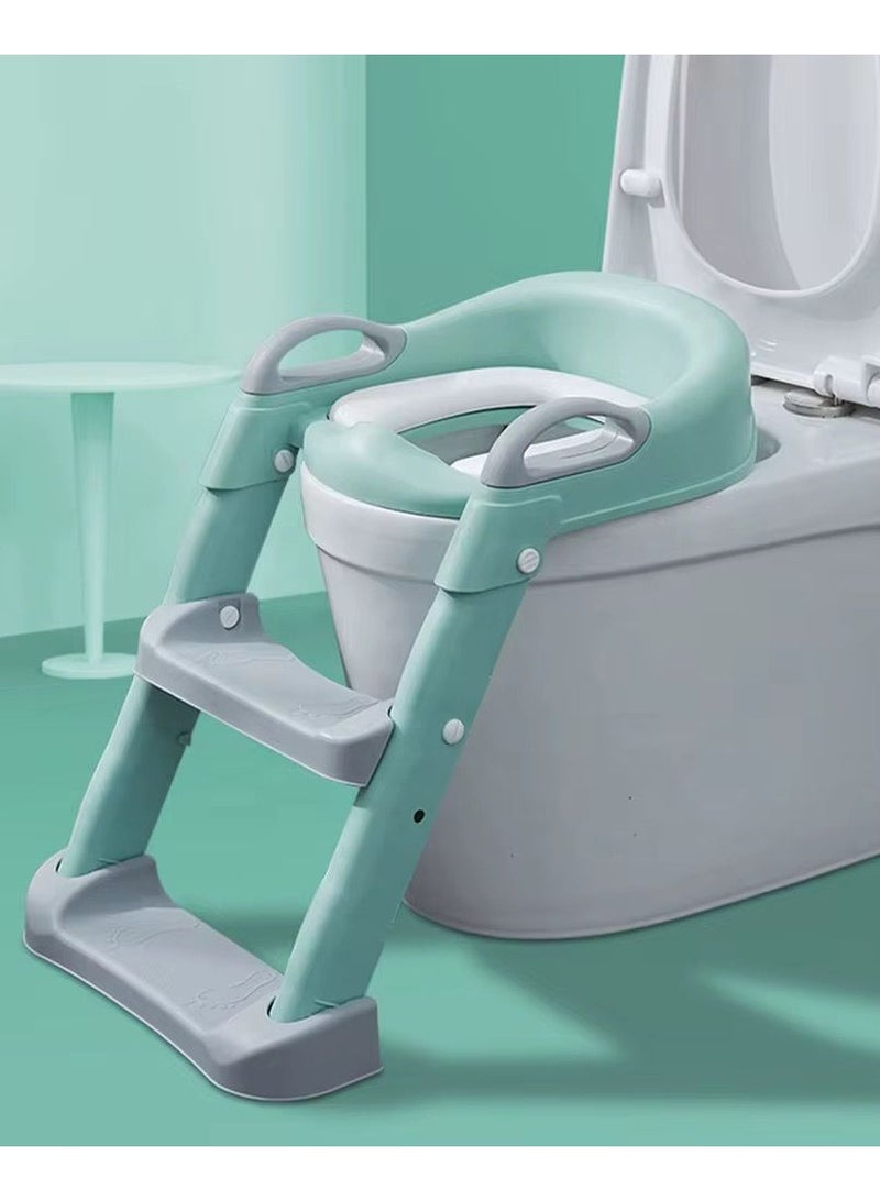 umbrella Adjustable Small Baby Toilet with Soft Anti-Cold Seat, Safe Handles and Wide Non-Slip Steps - Green  - Image 1