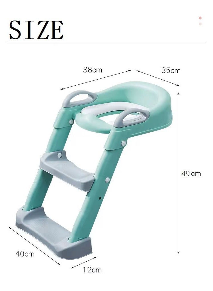 umbrella Adjustable Small Baby Toilet with Soft Anti-Cold Seat, Safe Handles and Wide Non-Slip Steps - Green  - Image 2