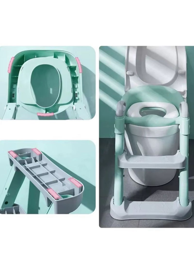 umbrella Adjustable Small Baby Toilet with Soft Anti-Cold Seat, Safe Handles and Wide Non-Slip Steps - Green  - Image 4