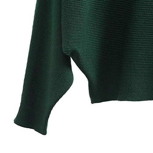 Ckikiou Womens Lightweight Oversized Boat Neck Sweaters Tops Dolman Batwing Sleeve Ribbed Knitted Pullovers Green - Image 4